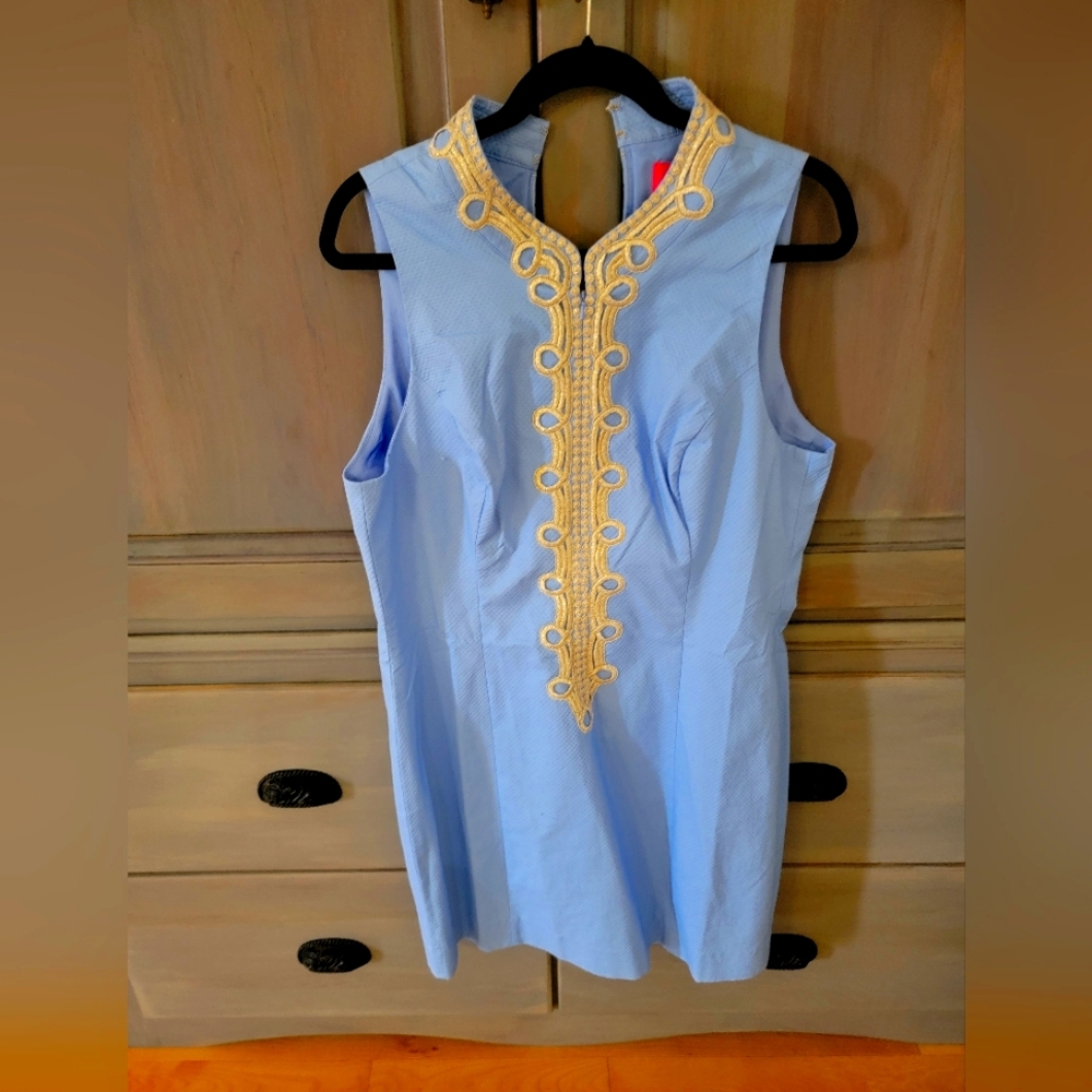 Lilly Pulitzer blue and gold sheath